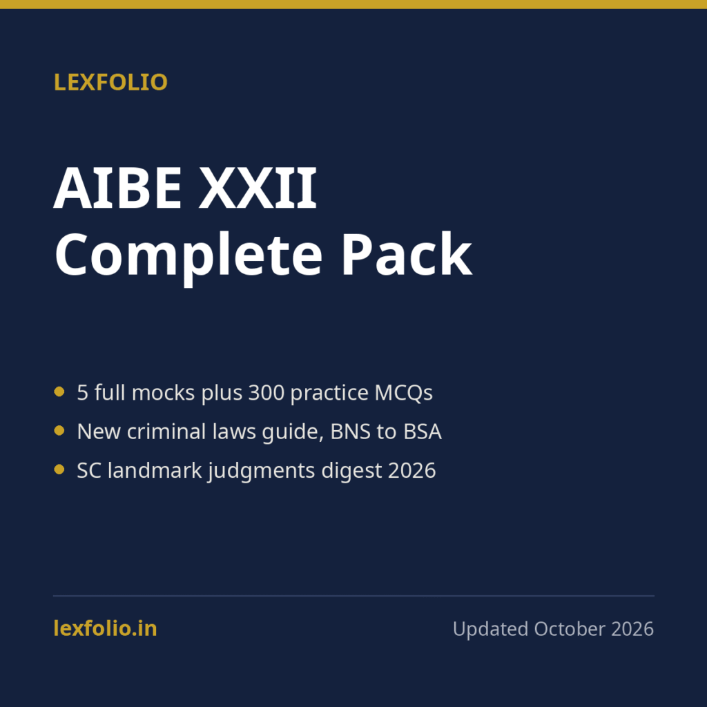 AIBE XXII Complete Pack: 5 Mock Tests, 300 Practice MCQs, New Criminal Laws Guide and SC Digest