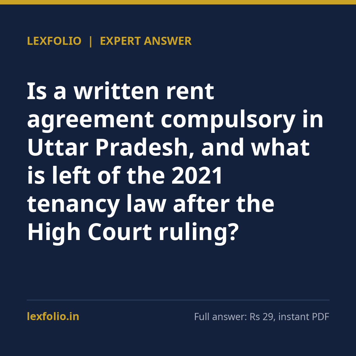 Is a written rent agreement compulsory in Uttar Pradesh, and what is left of the 2021 tenancy law after the High Court ruling?