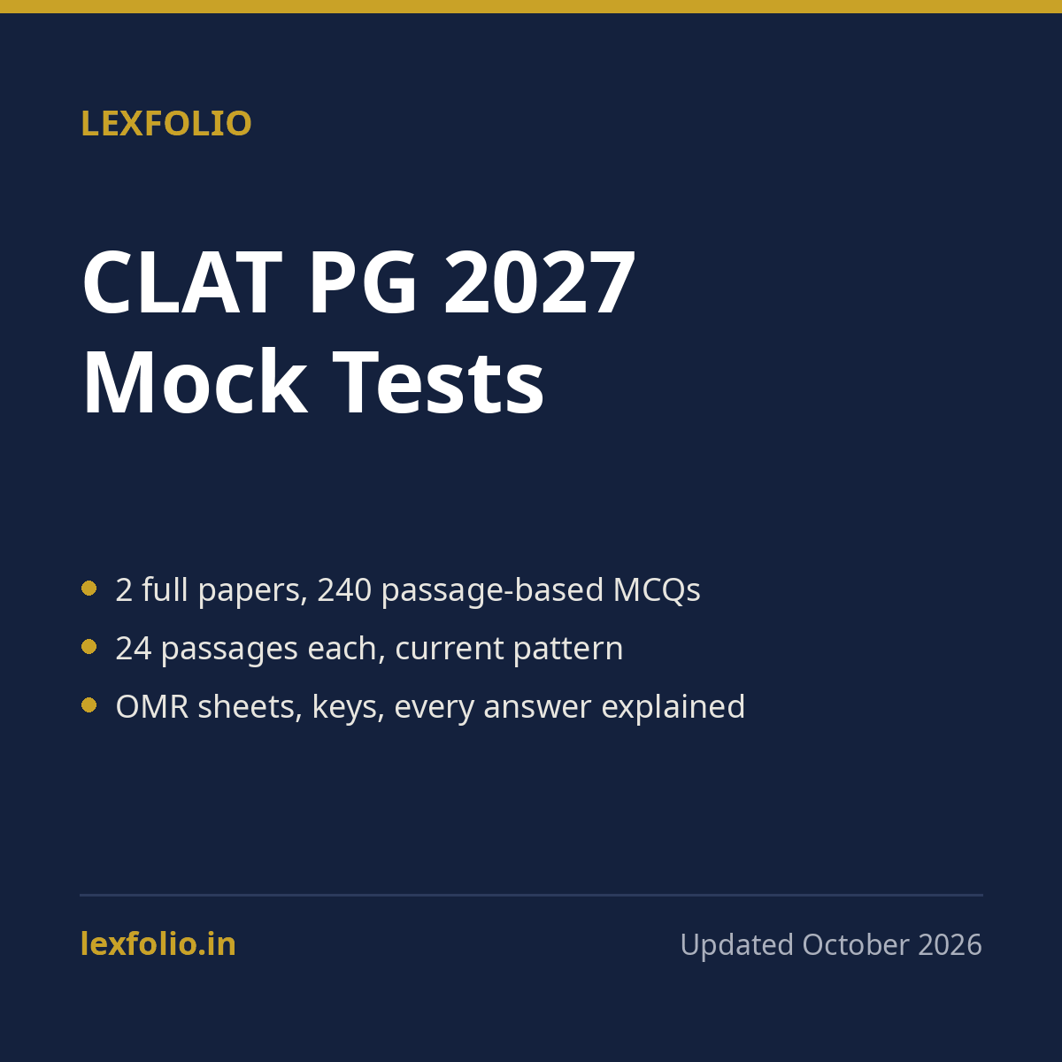 CLAT PG 2027 Full Length Mock Tests: 2 Papers, 240 Questions with Explanations
