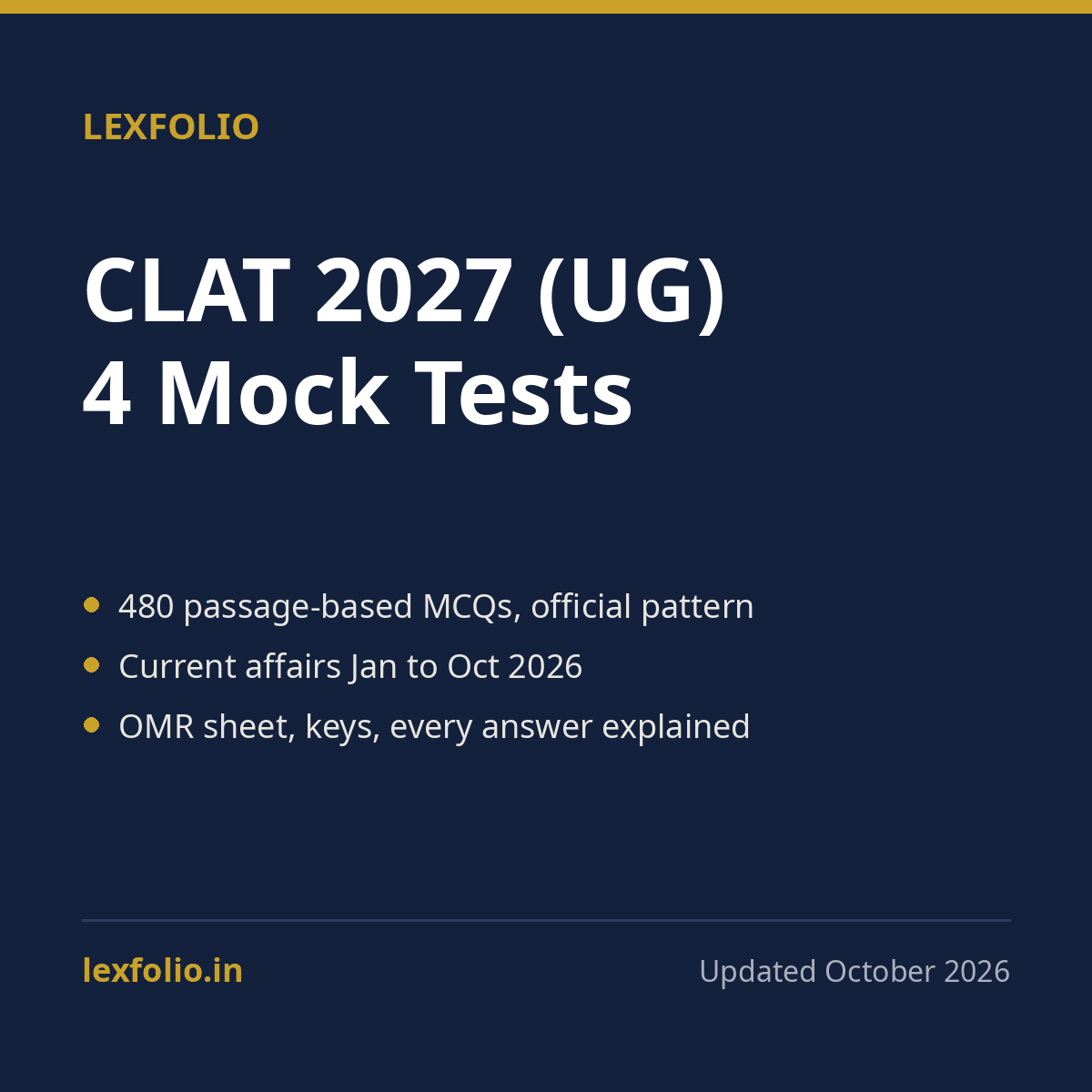 CLAT 2027 (UG) Full Length Mock Tests: 4 Papers, 480 Questions with Explanations