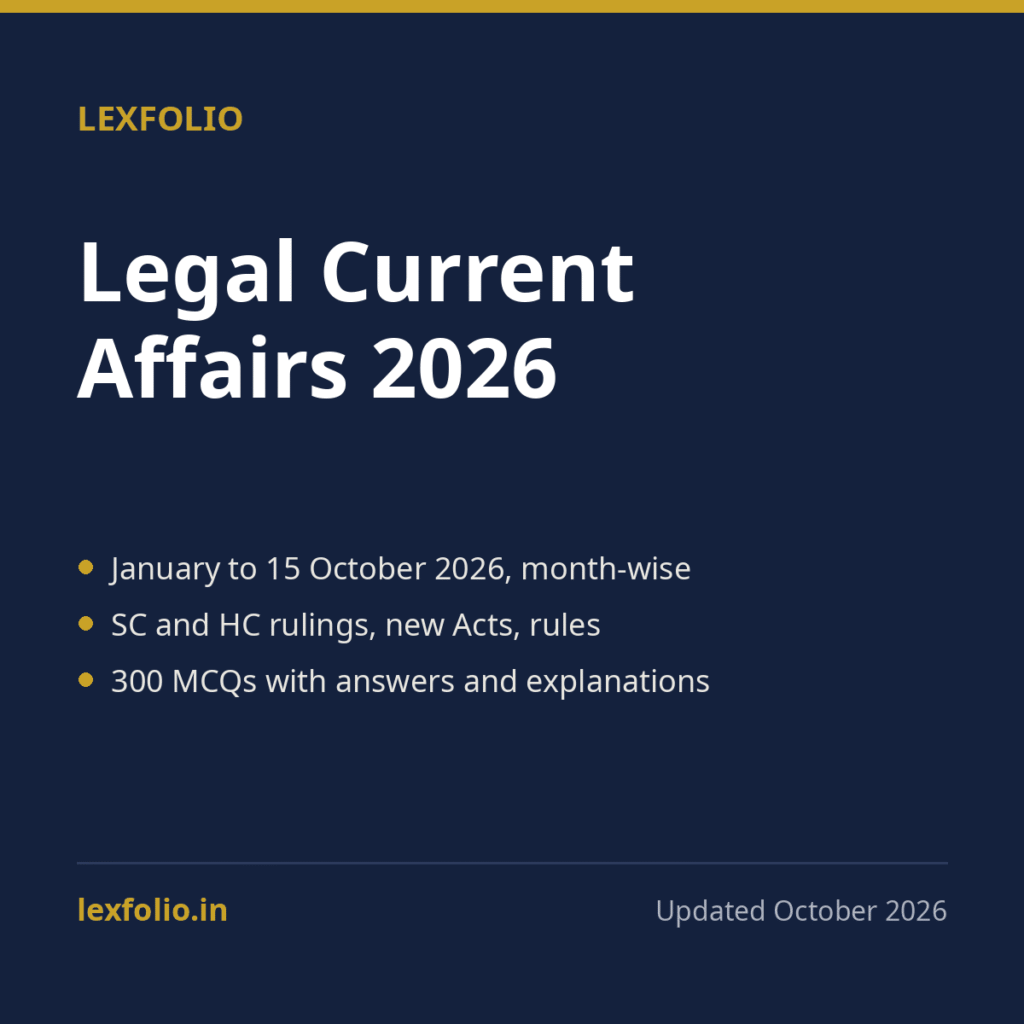 Legal Current Affairs 2026 (January to October) with 300 MCQs: for CLAT PG, Judiciary and Law Exams