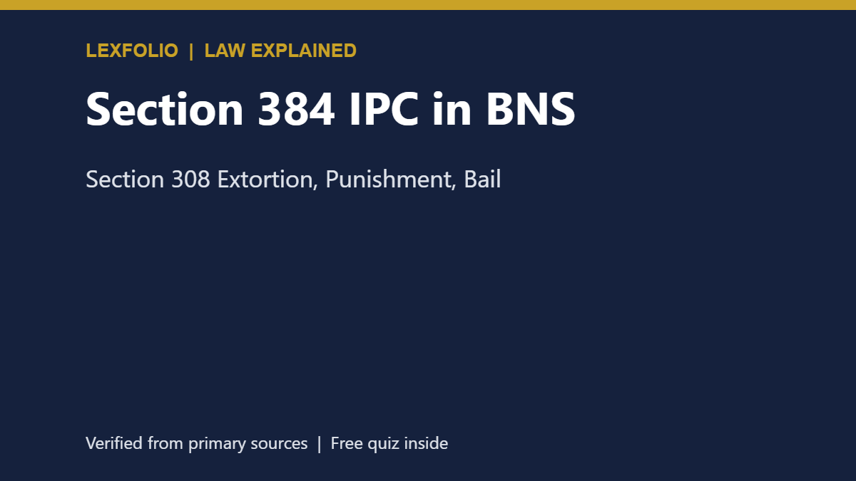 Section 384 IPC in BNS: Section 308 Extortion, Punishment, Bail